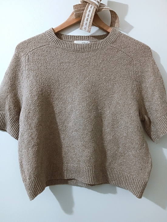 Universal Thread Sweaters - UNIVERSAL THREAD TAN BOUCLE KNIT SHORT SLEEVE BOXY CROPPED SWEATER TOP SMALL